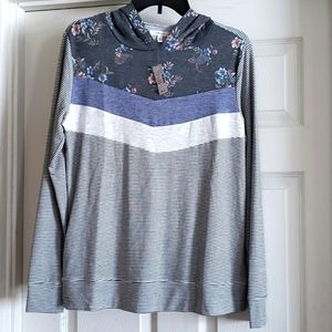 Maurices Long Sleeve Hoodie Top Floral Stripes Colorblock NWT Medium